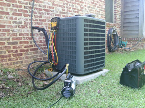 An air conditioner in Zebulon getting a maintenance check.