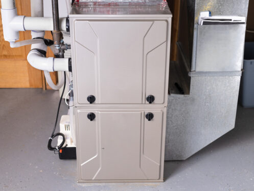 Double stage gas furnace in the basement of a Zebulon home